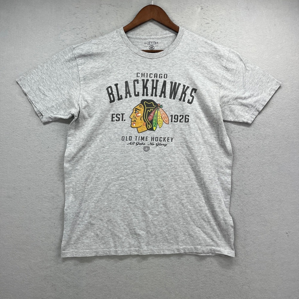 Old Time Hockey Chicago Blackhawks T Shirt Men Large Gray NHL Graphic Sporty Tee